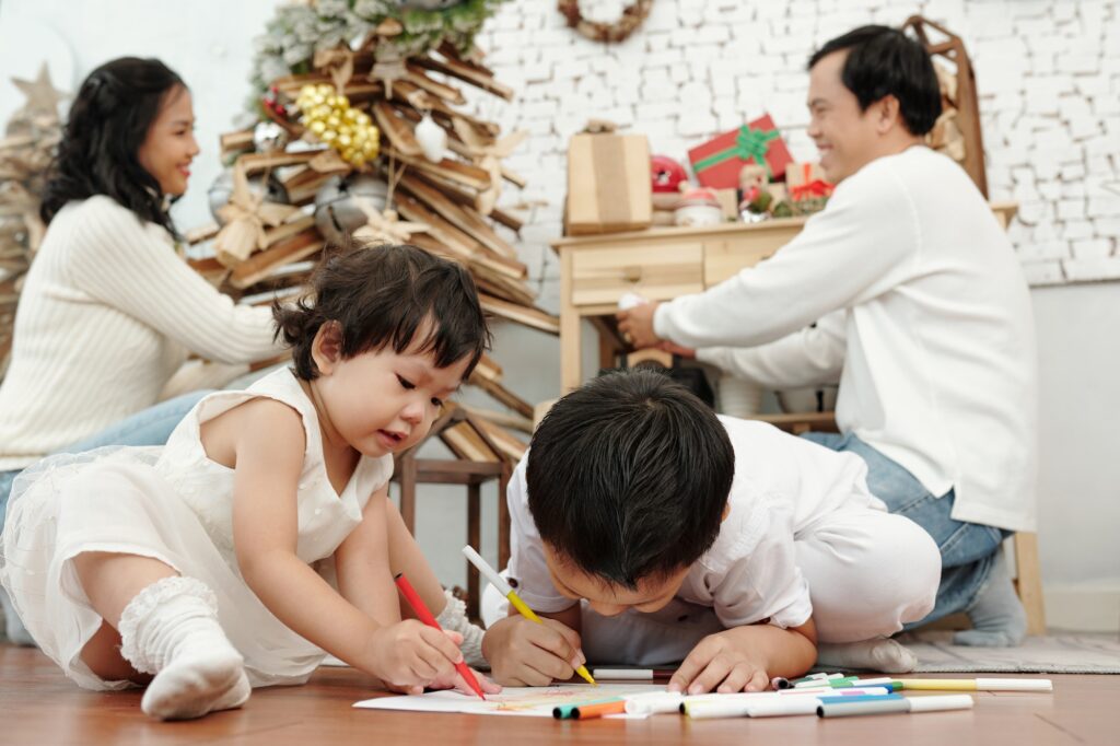 Children Drawing on the Floor
