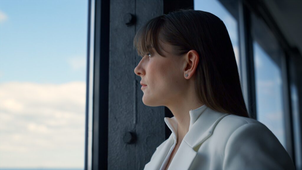 thoughtful businesswoman looking window closeup successful ceo consider issues